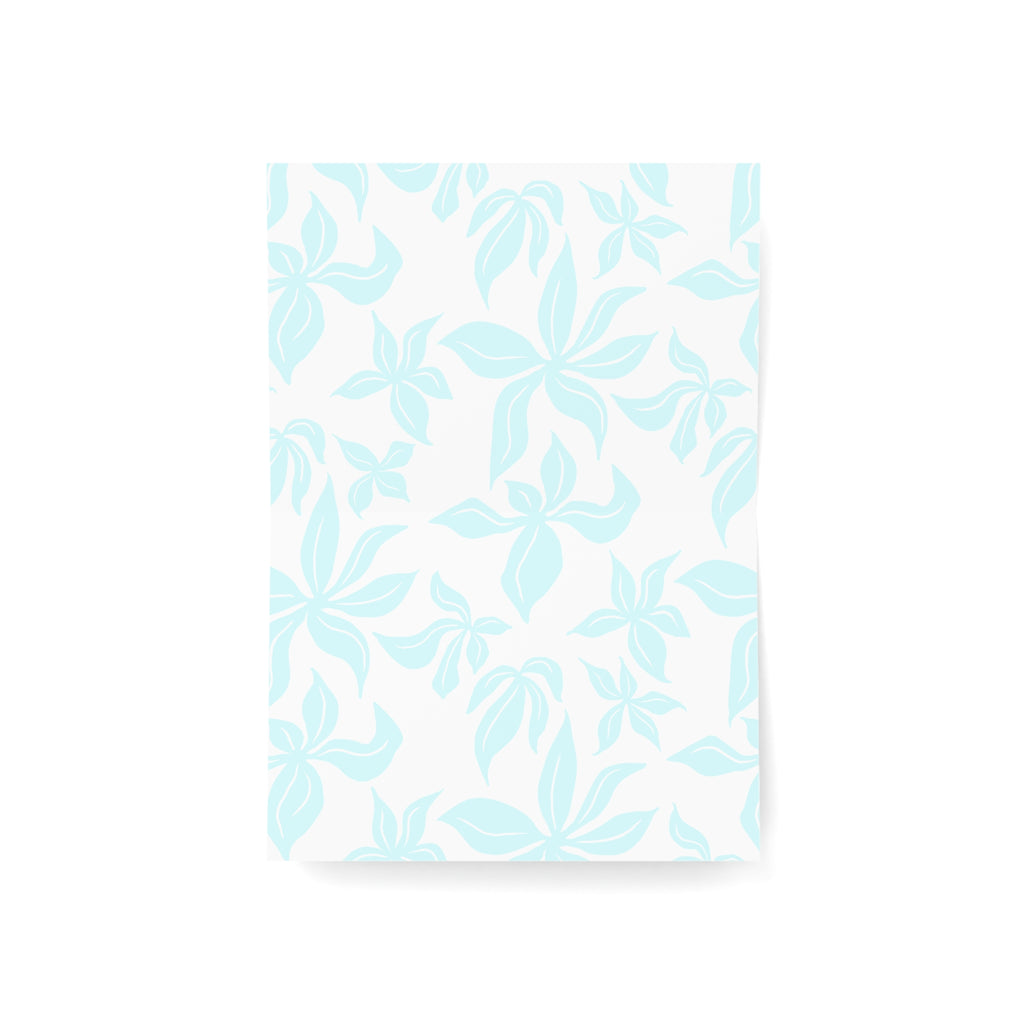Tropical Floral Greeting Cards — Bright Teal Flowers on Pink-Orange Gradient (Pack of 1/10/30/50)