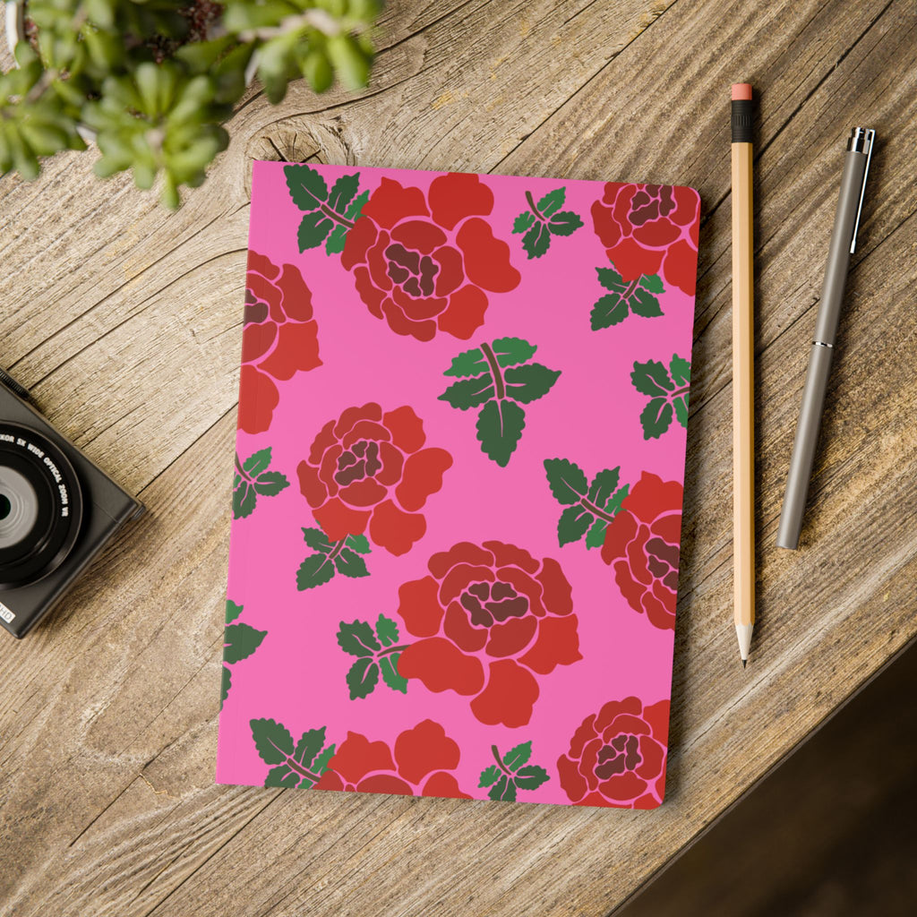 Floral Rose Softcover Journal — Pink & Red Patterned Notebook