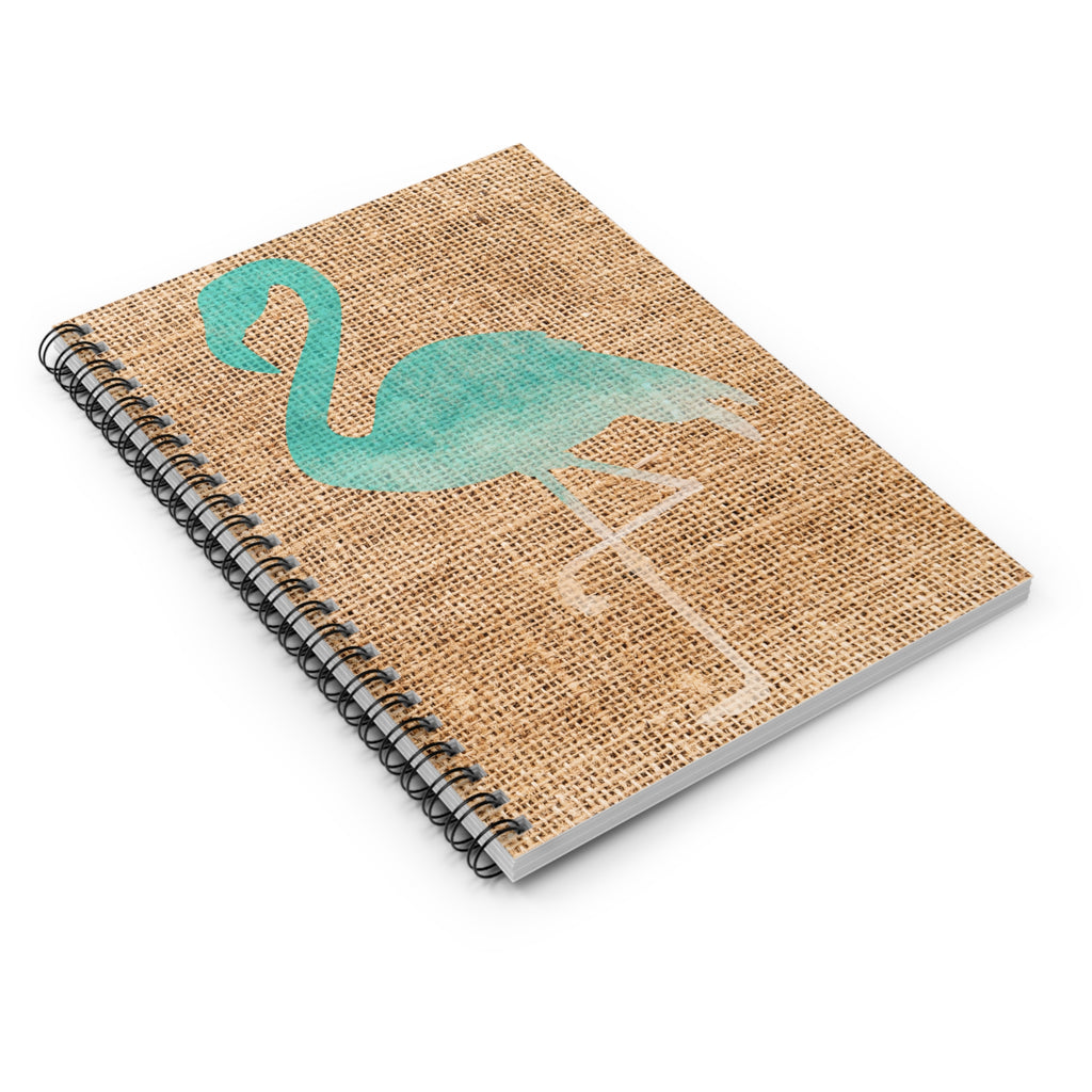 Turquoise Flamingo Burlap Spiral Notebook — Ruled Journal for Beach, Tropical & Summer Notes
