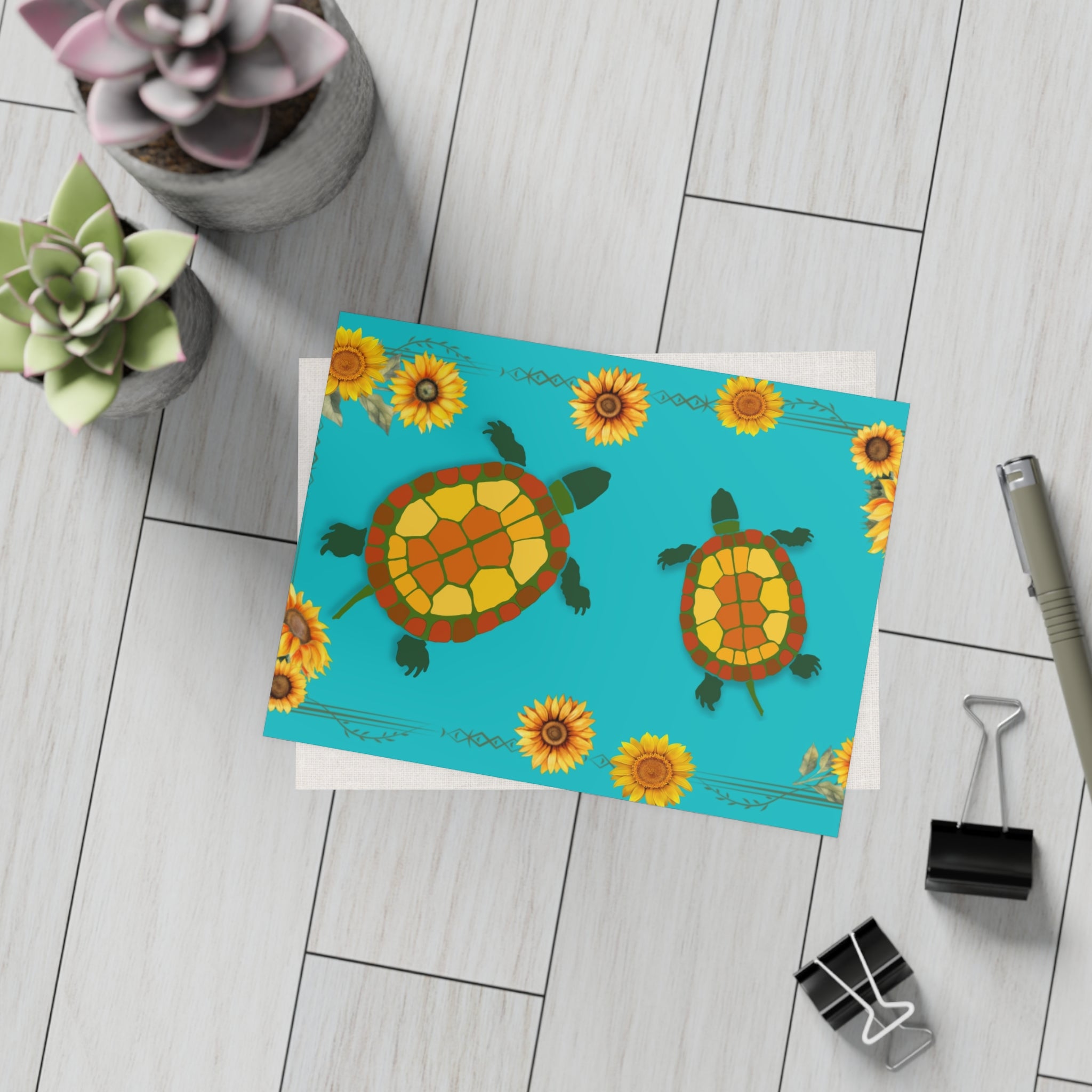 Garden Turtles and Sunflowers Blank Postcard Bundles (envelopes not included)