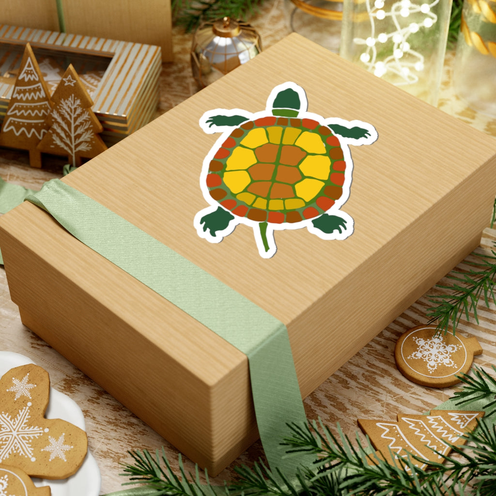 Turtle Kiss-Cut Sticker — Cute Retro Pond Turtle Decal for Laptops & Water Bottles