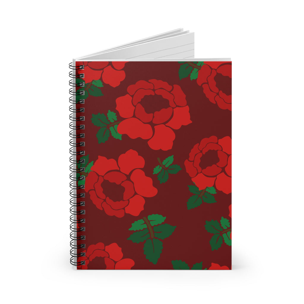 Red Rose Pattern Spiral Notebook — Ruled Journal for Notes & Gifts