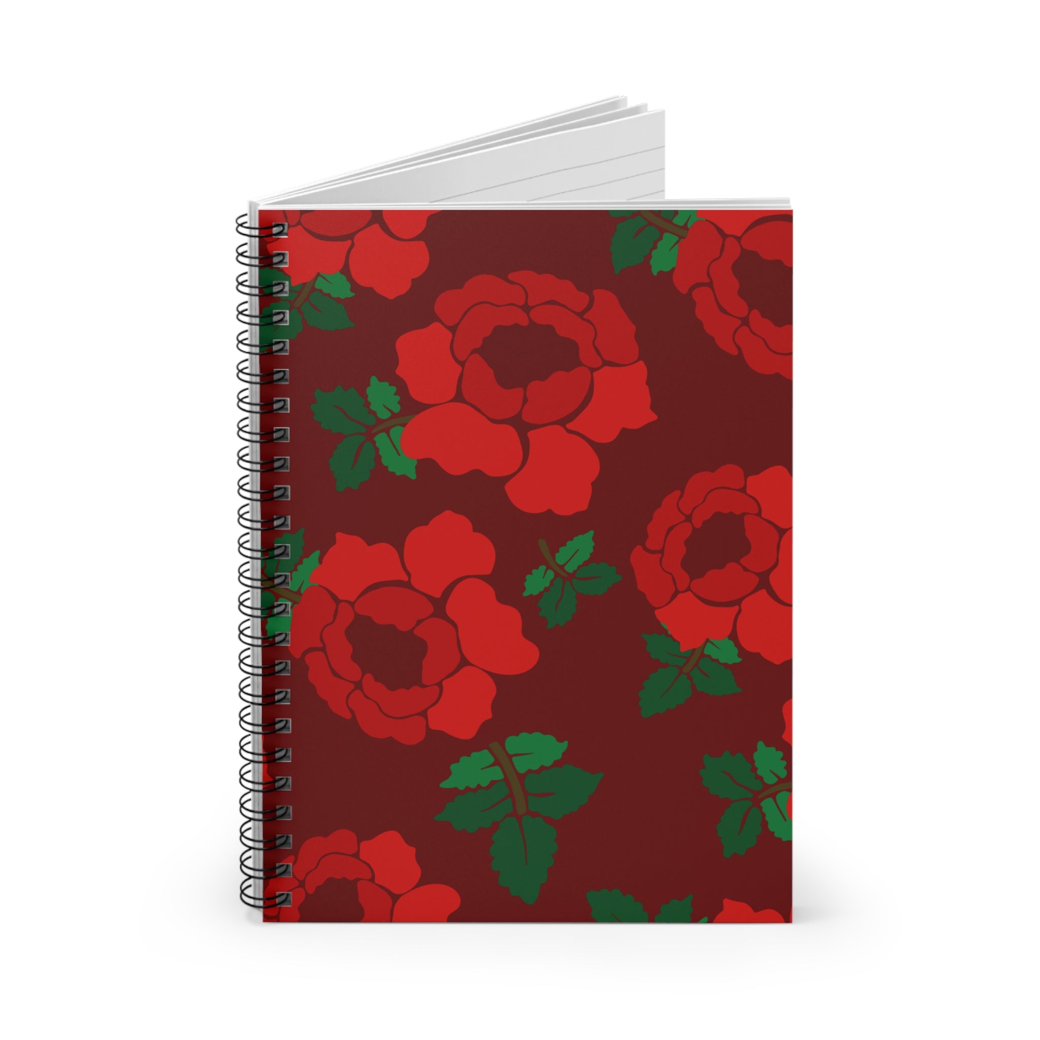 Red Rose Pattern Spiral Notebook — Ruled Journal for Notes & Gifts