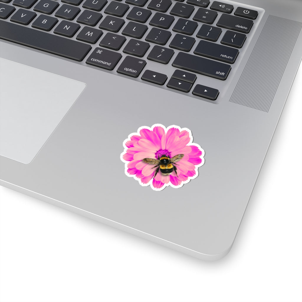Bumblebee on Pink Daisy Sticker — Kiss-Cut Floral Bee Decal