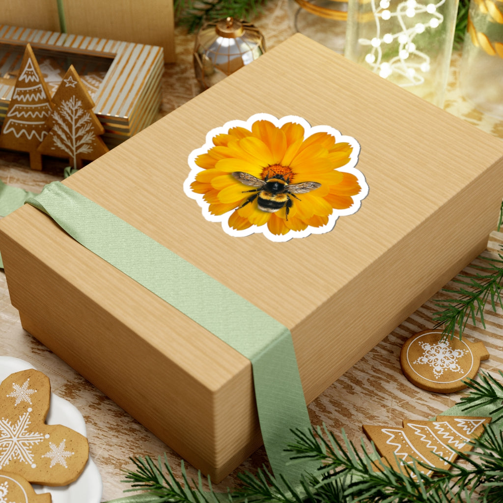 Bumblebee on Marigold Kiss-Cut Sticker