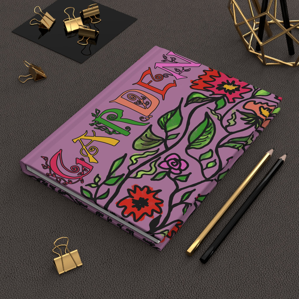Floral Garden Hardcover Journal — Mauve Matte Notebook with 'Garden' Lettering