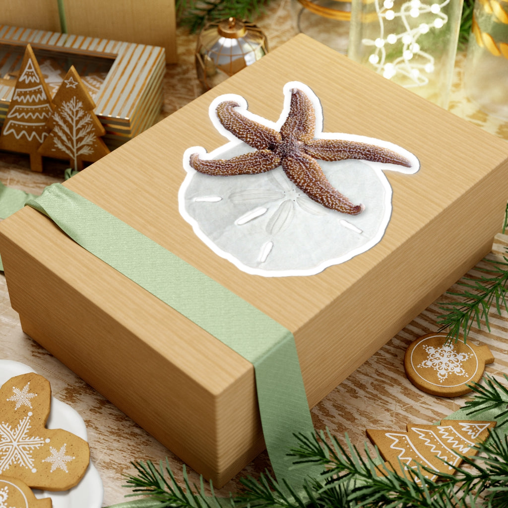 Starfish & Sand Dollar Kiss-Cut Sticker — Coastal Beach Shell Laptop Decal
