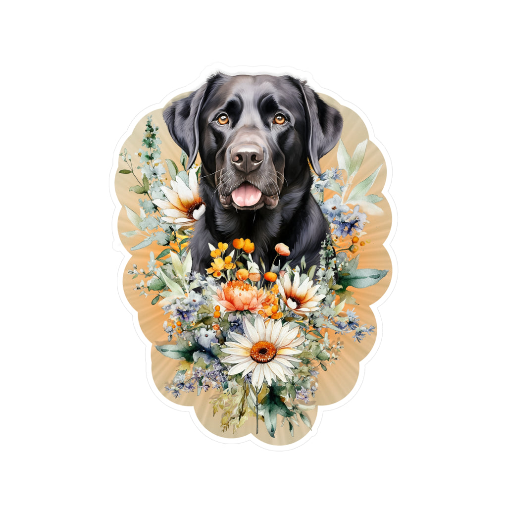 Black Labrador Floral Sticker - Kiss-Cut Vinyl Decal