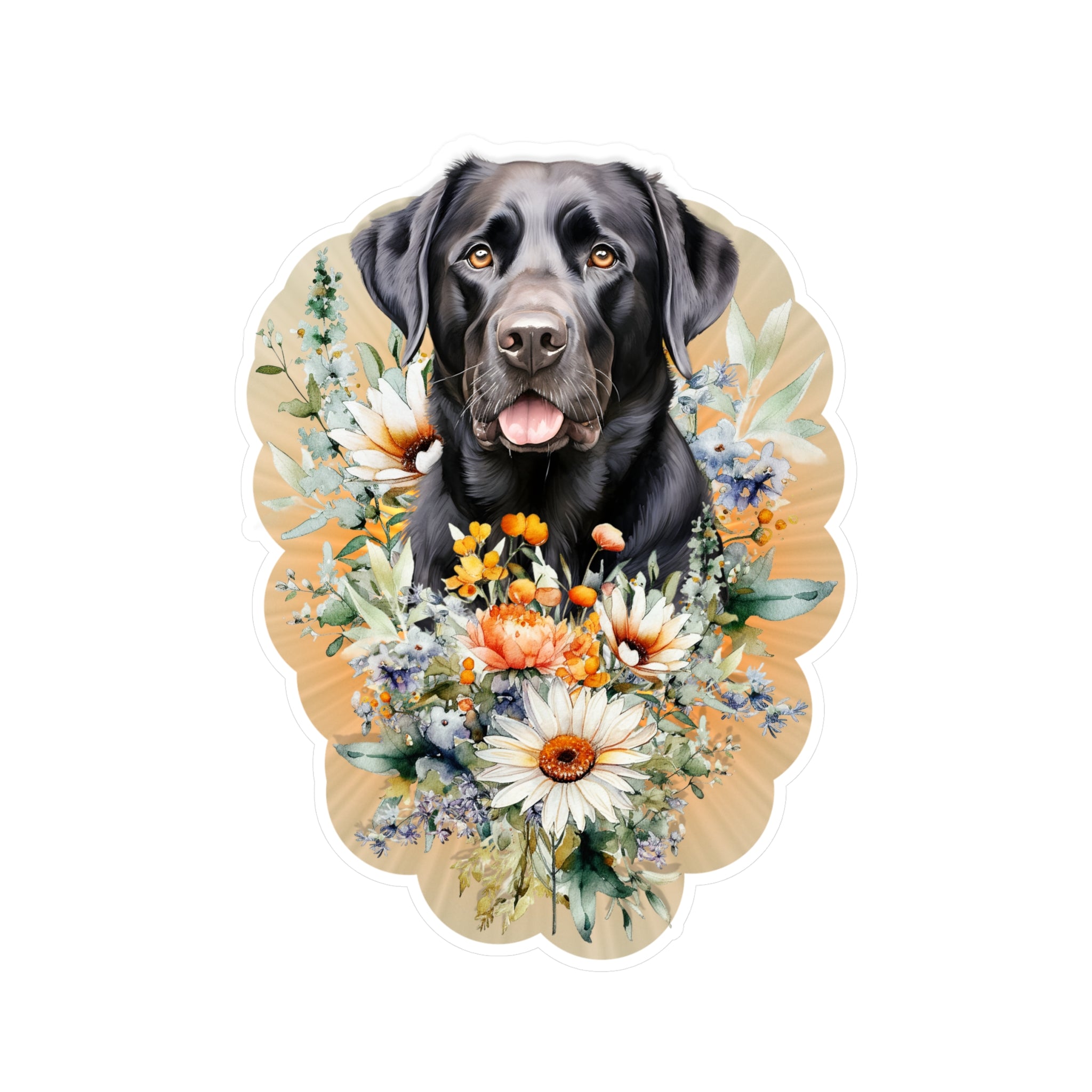 Black Labrador Floral Sticker - Kiss-Cut Vinyl Decal