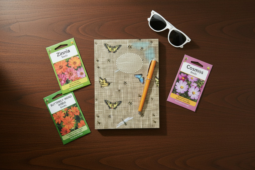 Notebook with butterfly illustrations on a textured background