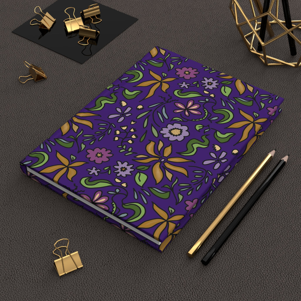Gold Flowers Illustrated Hardcover Journal — Purple Wildflower Pattern