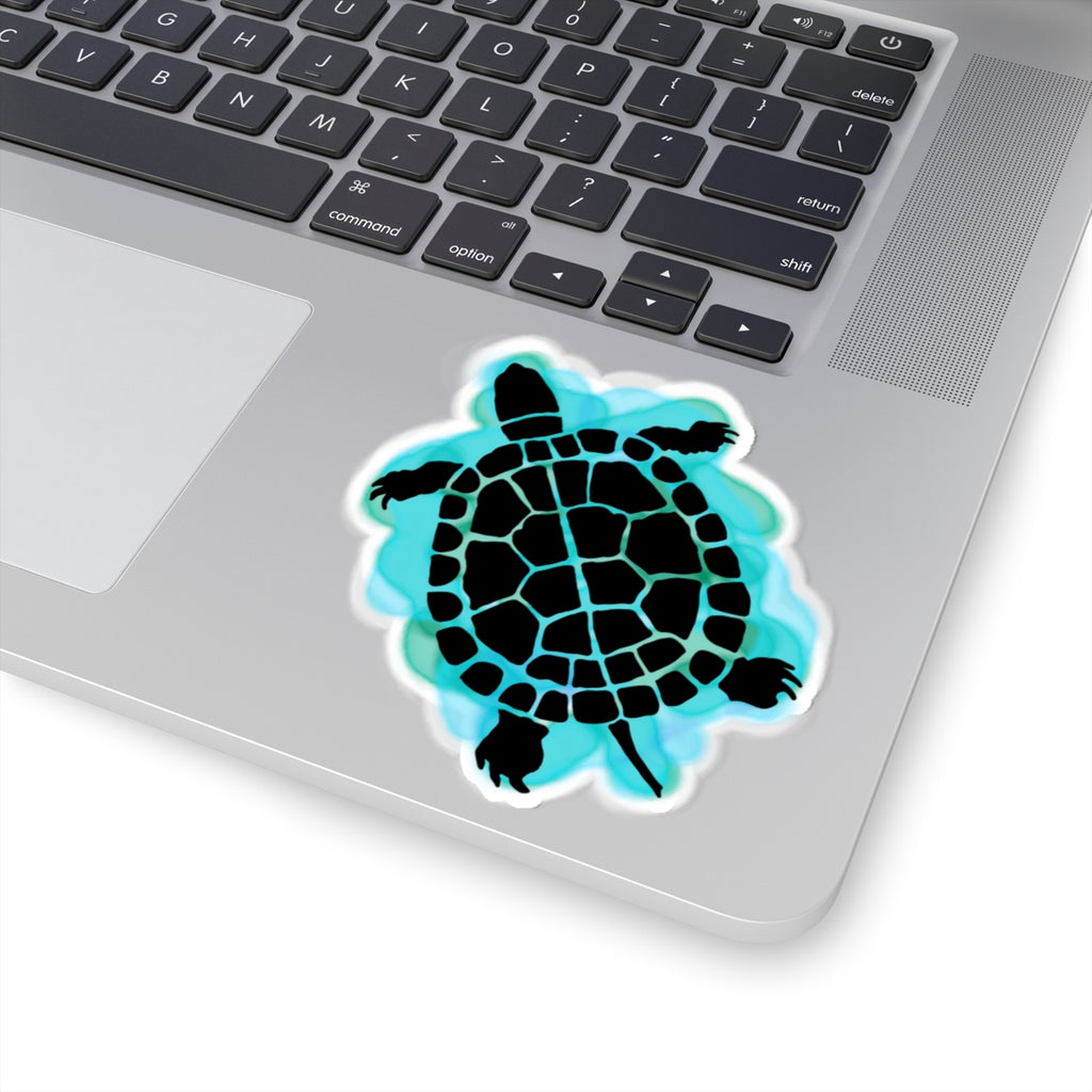 Tortoise-shaped sticker on a laptop