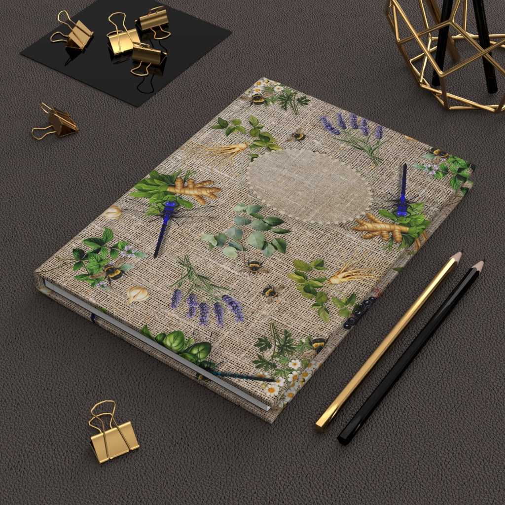 Botanical Herb Journal — Hardcover Matte Notebook with Rustic Plant Pattern