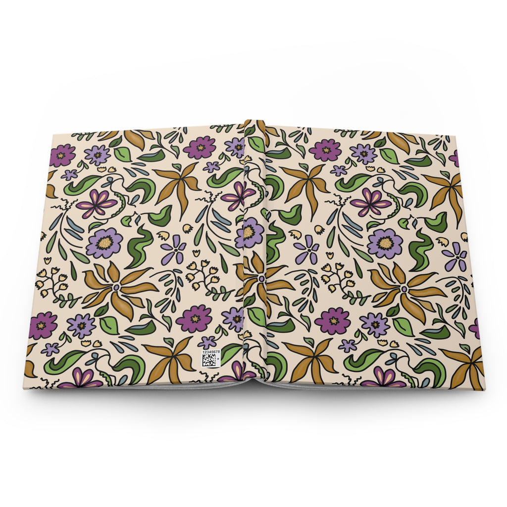 Gold Flowers Pattern Hardcover Journal — Vintage Botanical Notebook