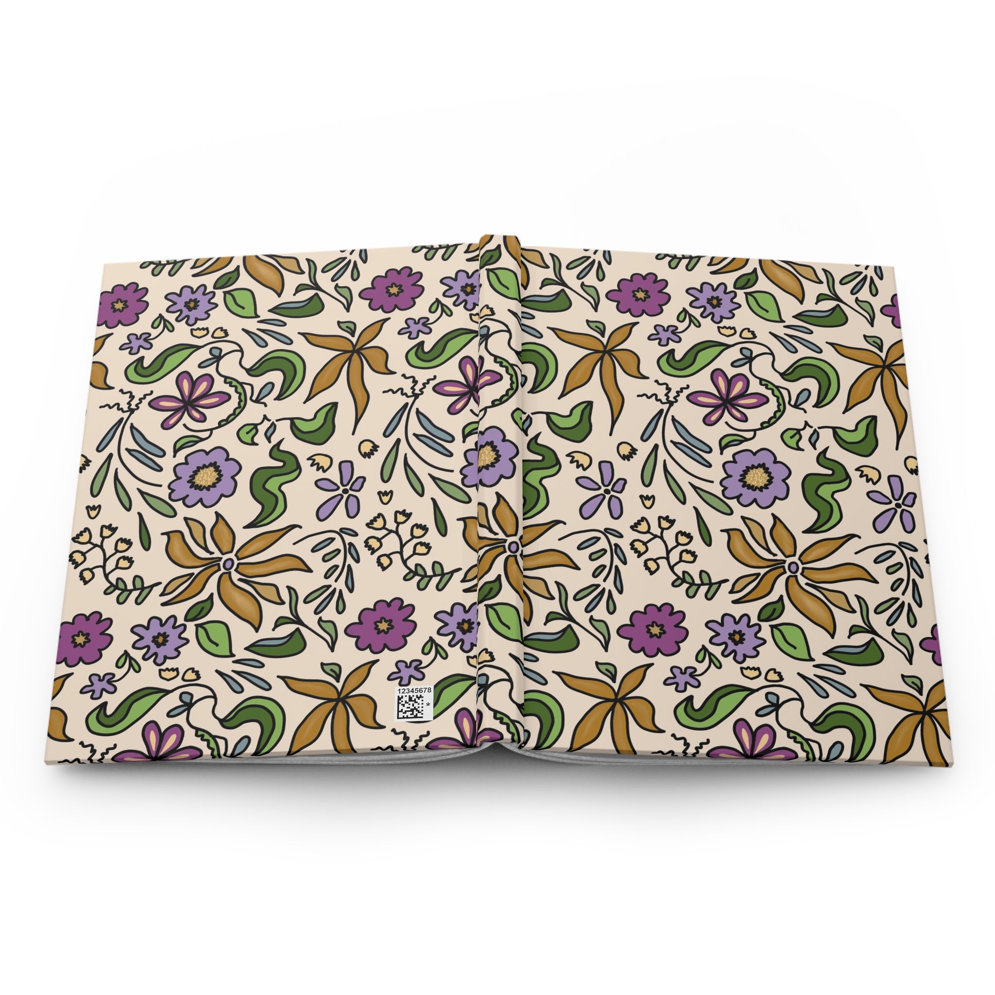 Gold Flowers Pattern Hardcover Journal — Vintage Botanical Notebook