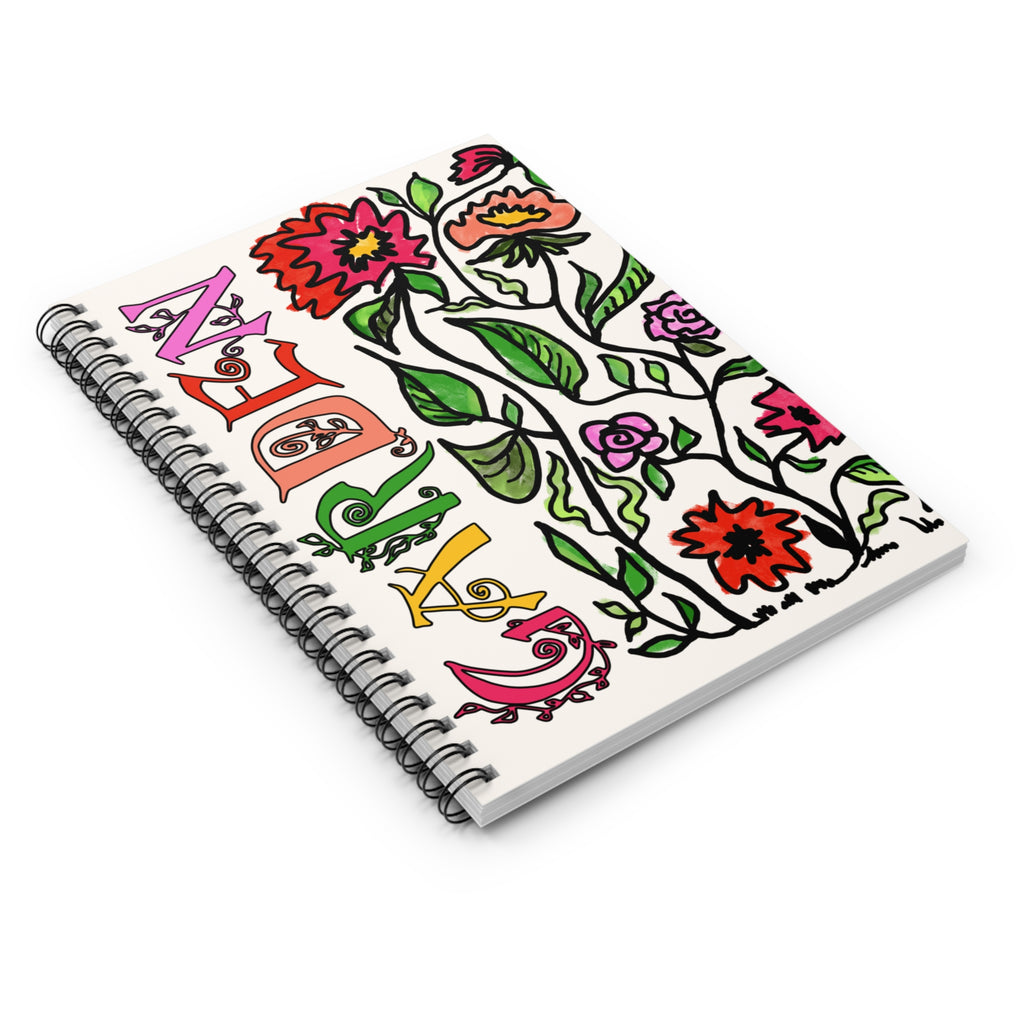 Garden Floral Spiral Notebook — Colorful 'Garden' Lettering Ruled Journal
