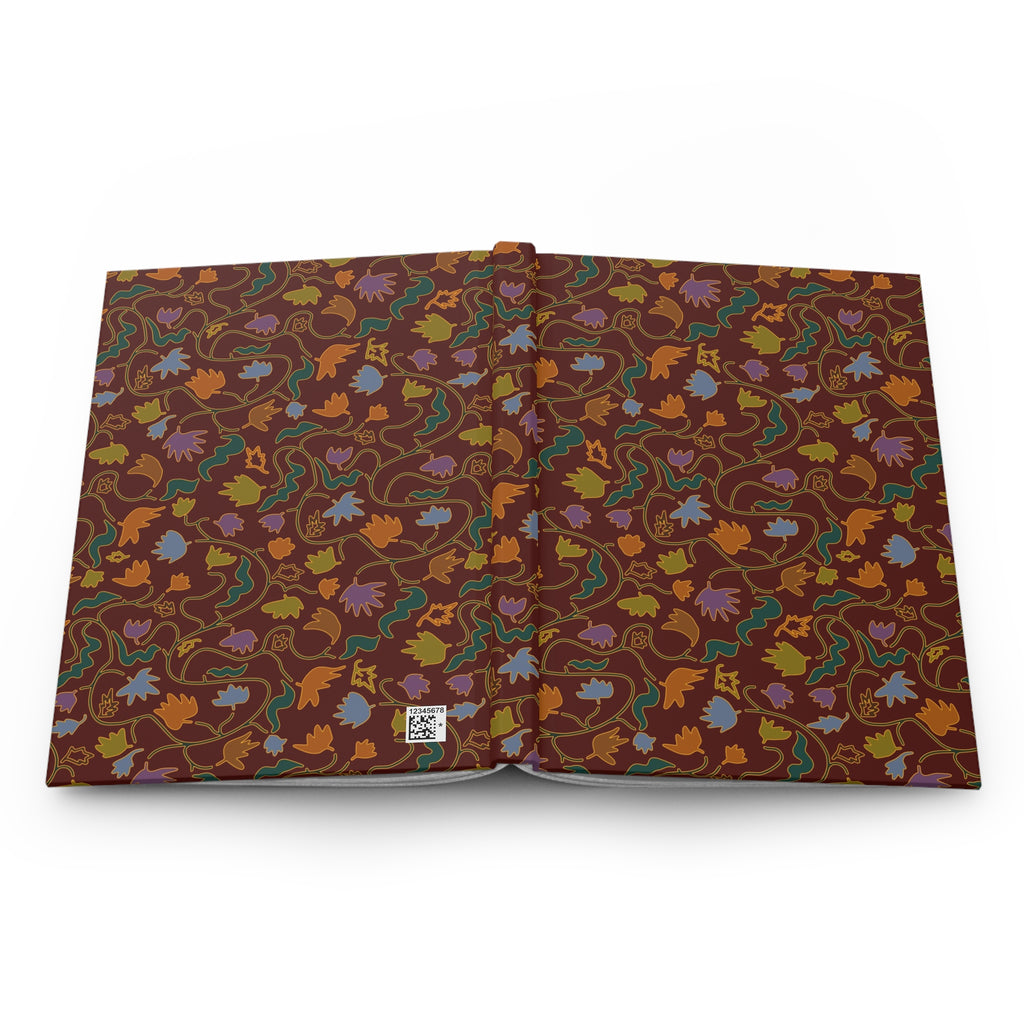 Fall Leaves Hardcover Journal — Hand-Illustrated Brown Leaf & Vine Pattern