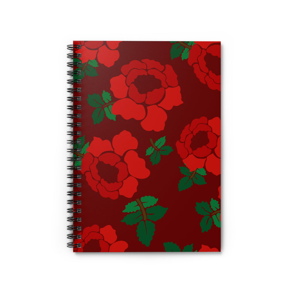Red Rose Pattern Spiral Notebook — Ruled Journal for Notes & Gifts
