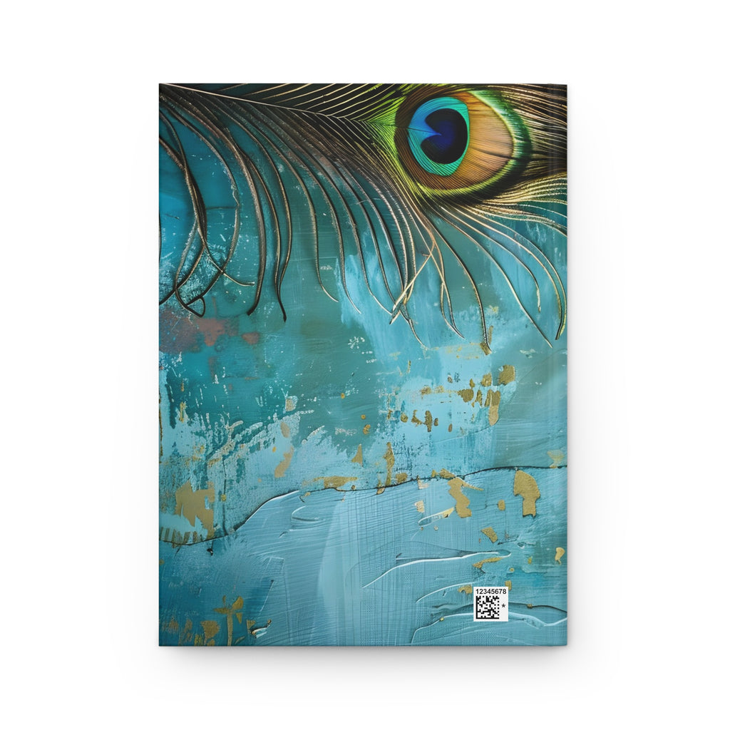 Musings by the Sea Hardcover Journal — Ocean Blue Peacock Feather Notebook for Beach Writing & Travel Notes