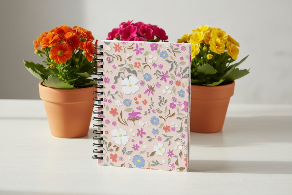 Notebook with a floral pattern on a white background