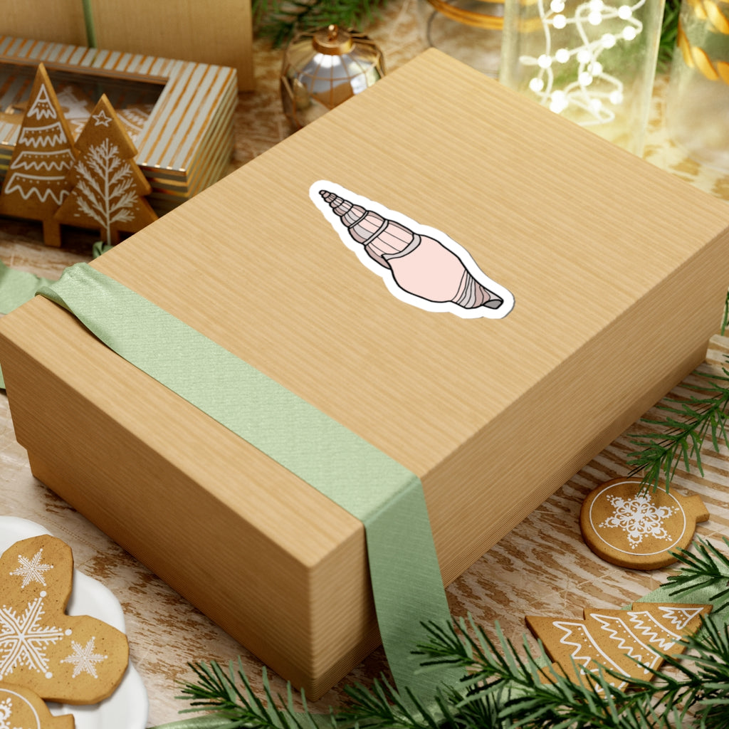 Pink Seashell Sticker — Beachy Kiss-Cut Laptop Decal