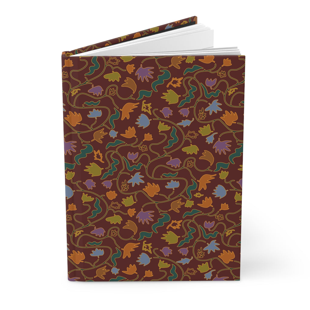Fall Leaves Hardcover Journal — Hand-Illustrated Brown Leaf & Vine Pattern