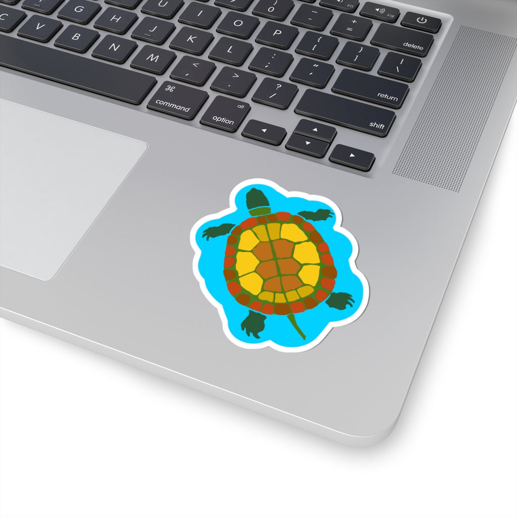 Sea Turtle Kiss-Cut Sticker — Colorful Ocean Turtle Vinyl Decal for Laptops & Water Bottles