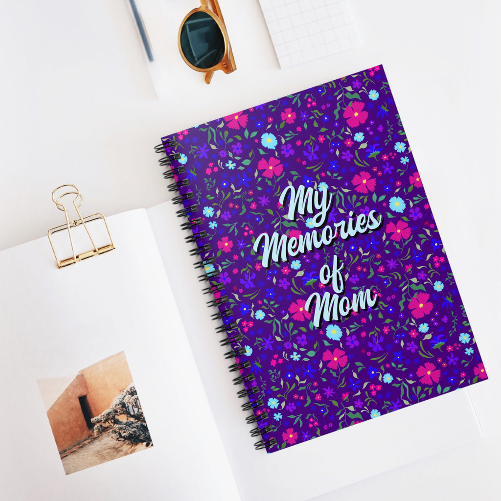 Memories of Mom Dark Purple Ditsy Flowers Spiral Notebook