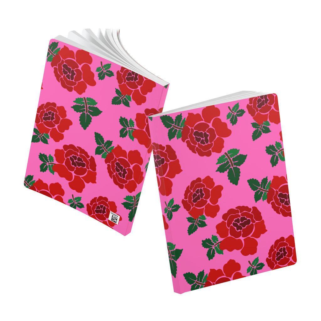 Floral Rose Softcover Journal — Pink & Red Patterned Notebook