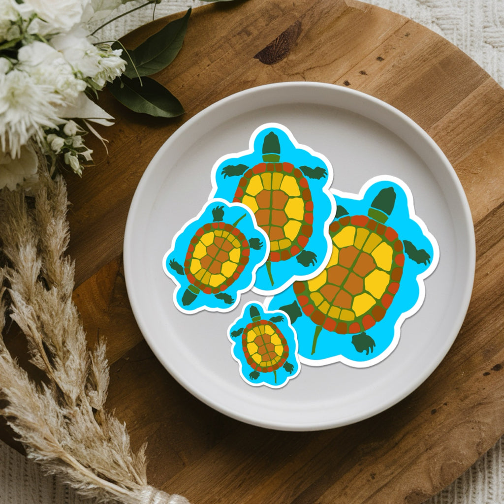 Sea Turtle Kiss-Cut Sticker — Colorful Ocean Turtle Vinyl Decal for Laptops & Water Bottles