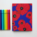 Poppy Pattern Hardcover Journal — Bold Red Flowers on Blue Notebook