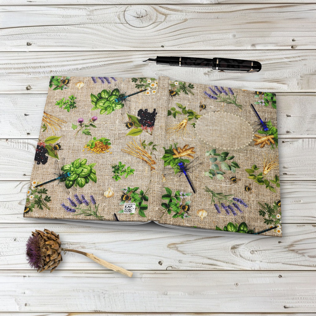 Botanical Herb Journal — Hardcover Matte Notebook with Rustic Plant Pattern