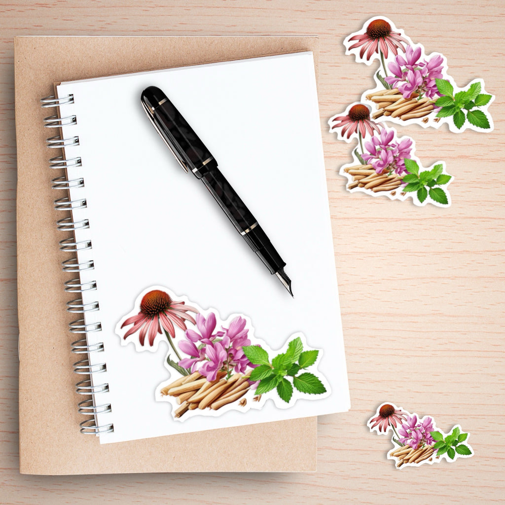 Herbal Wellness Sticker — Echinacea Kiss-Cut Floral Decal
