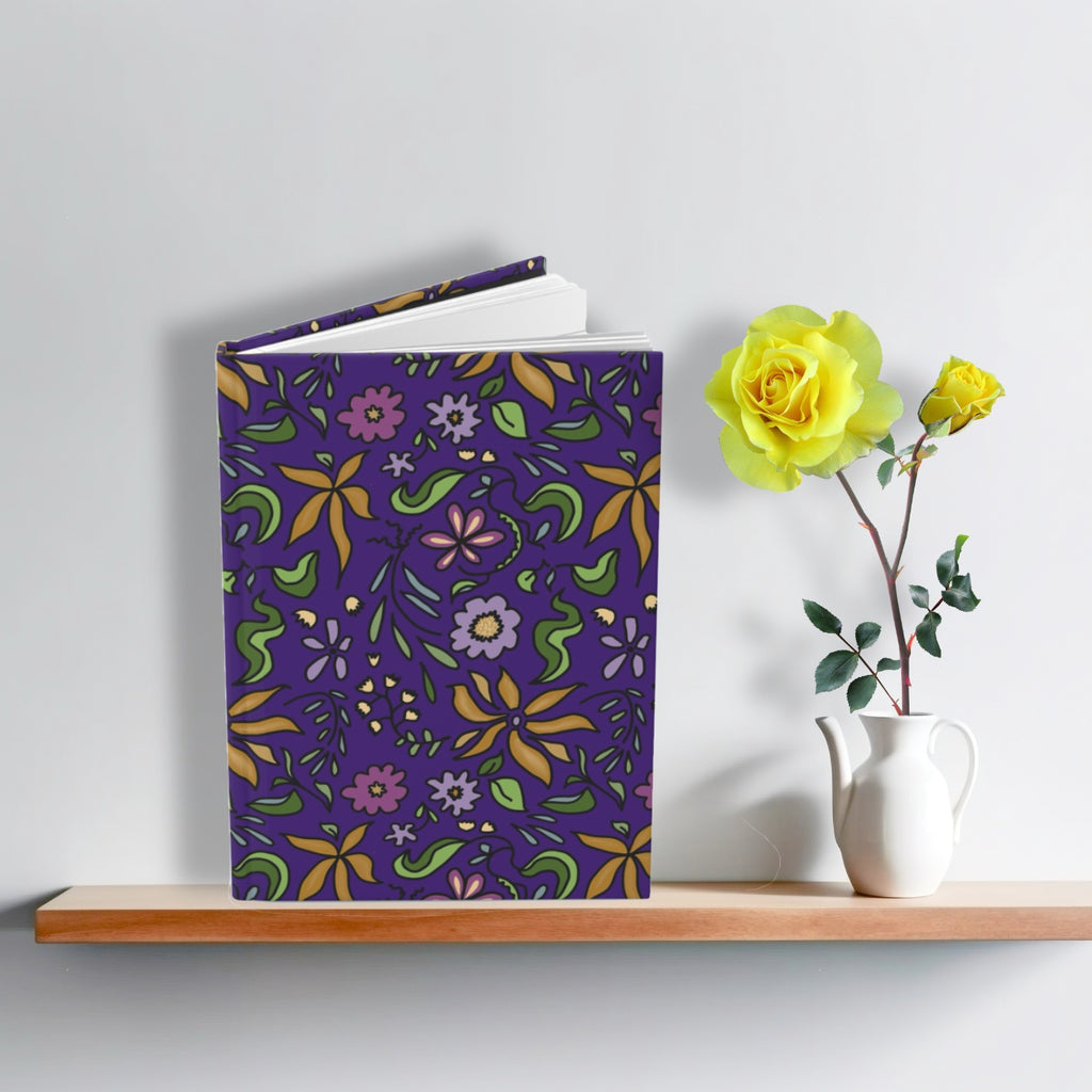 Gold Flowers Illustrated Hardcover Journal — Purple Wildflower Pattern