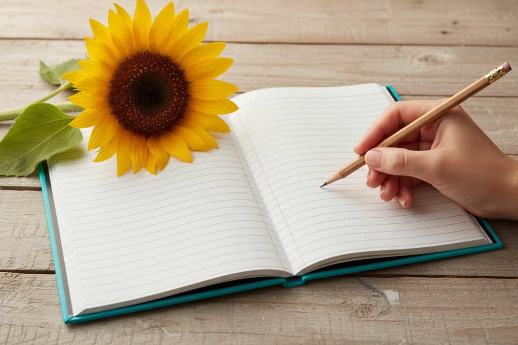 Open notebook with lined white pages