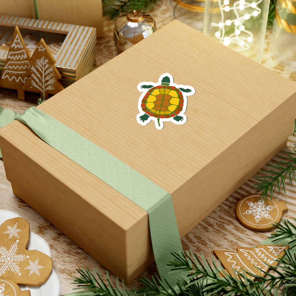 Turtle Kiss-Cut Sticker — Cute Retro Pond Turtle Decal for Laptops & Water Bottles