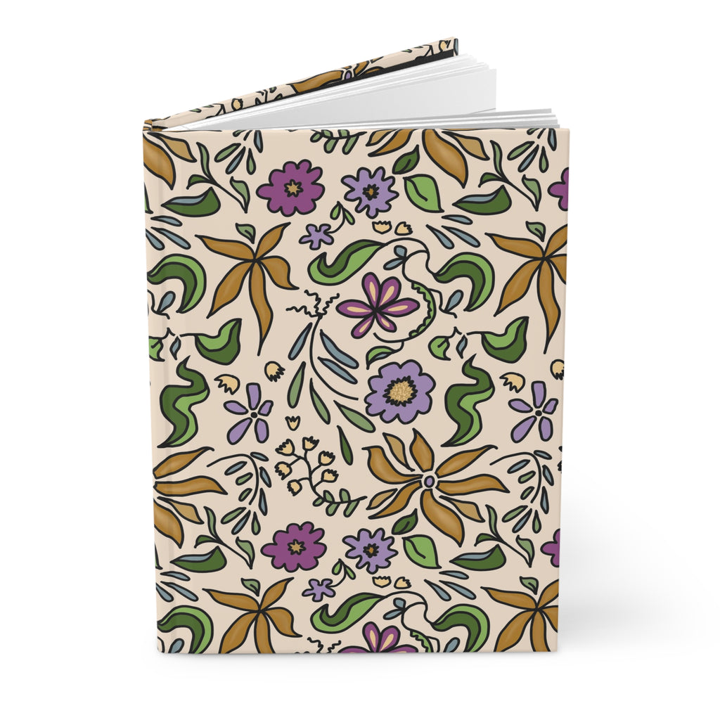 Gold Flowers Pattern Hardcover Journal — Vintage Botanical Notebook