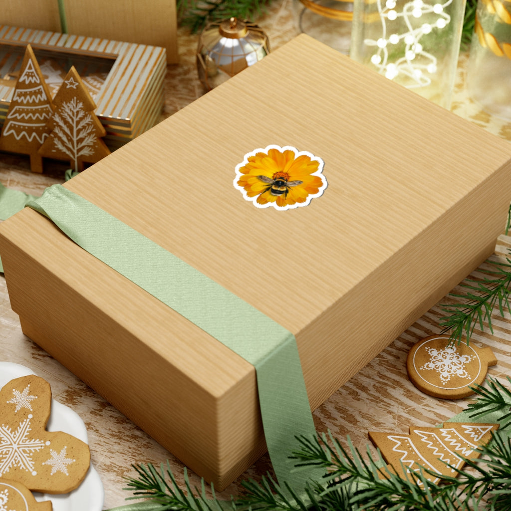 Bumblebee on Marigold Kiss-Cut Sticker