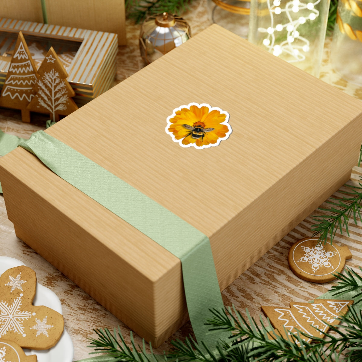 Bumblebee on Marigold Kiss-Cut Sticker