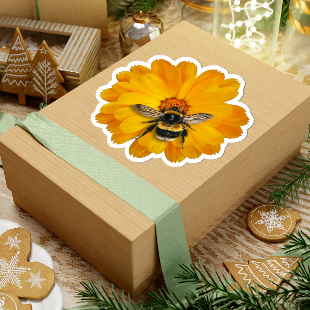 Bumblebee on Marigold Kiss-Cut Sticker