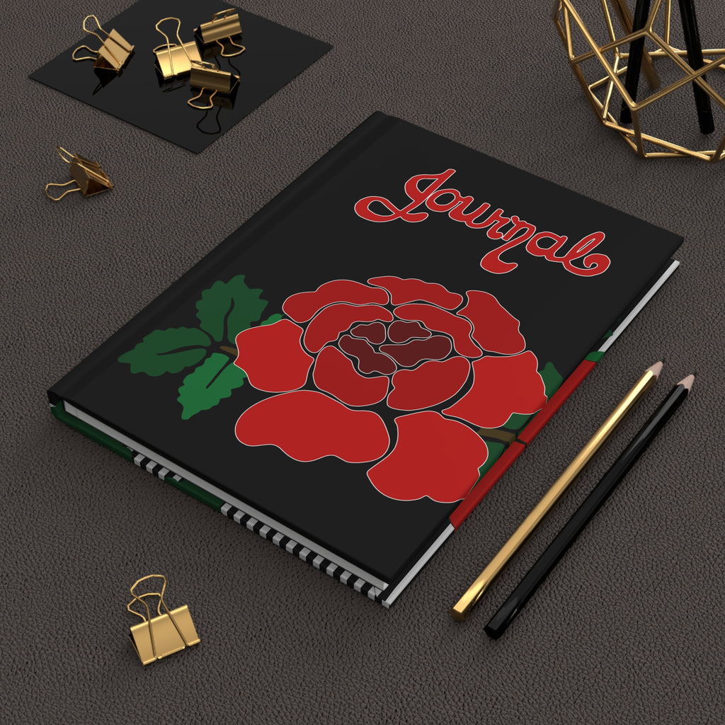 Rose Journal Hardcover — Red Floral Notebook with 'Journal' Script | Vintage Gothic Gift