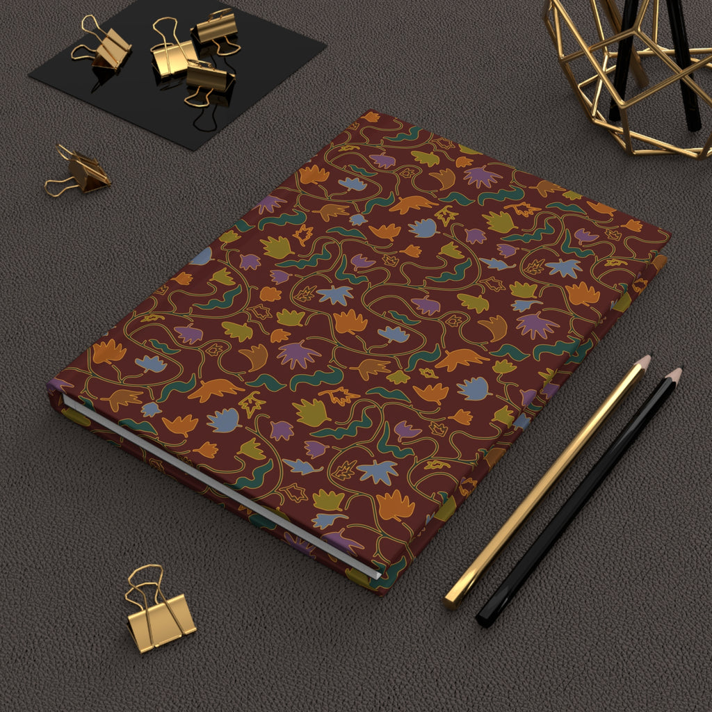 Fall Leaves Hardcover Journal — Hand-Illustrated Brown Leaf & Vine Pattern