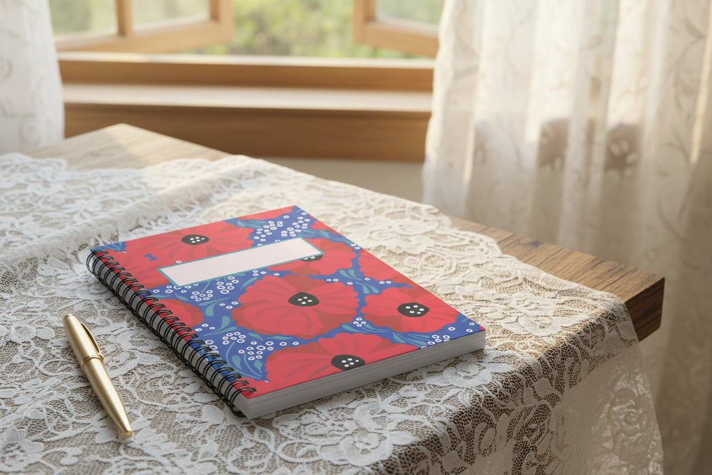 Notebook with red poppies floral design 