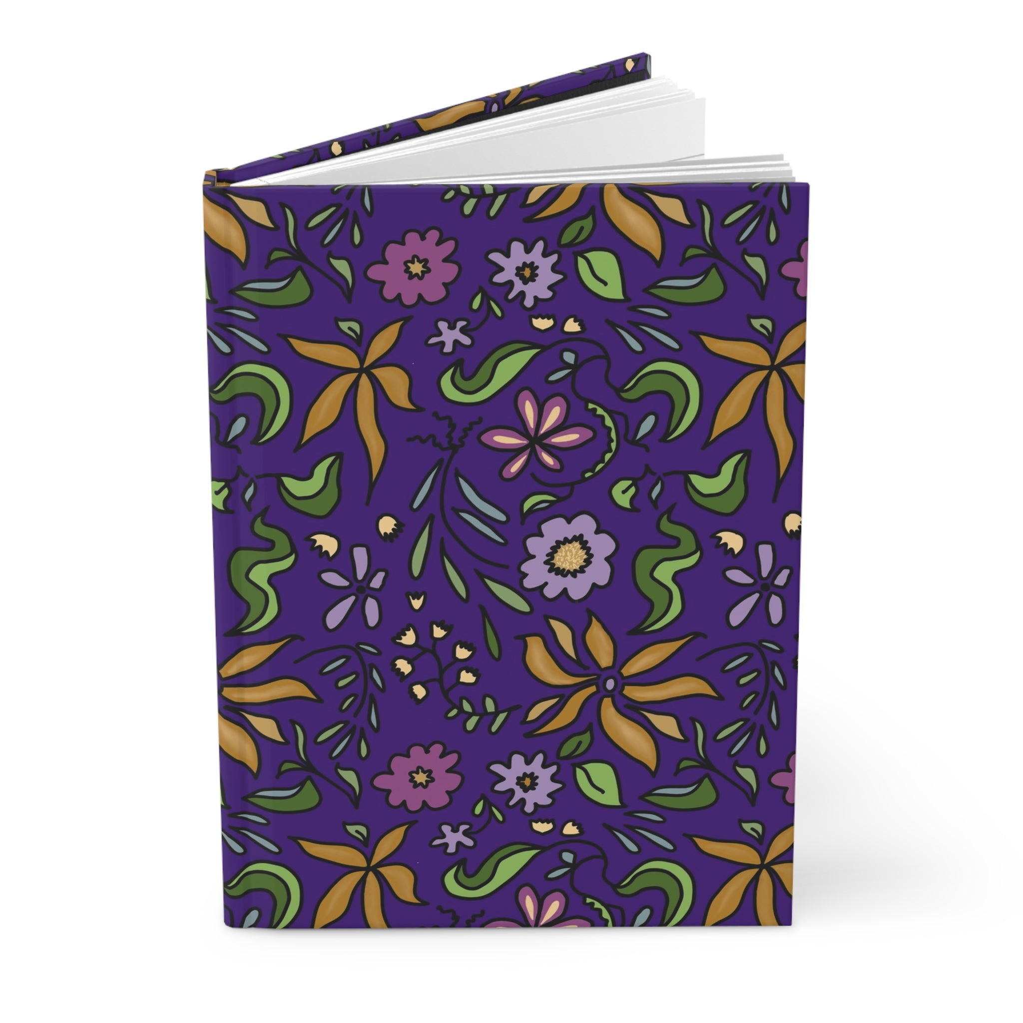 Gold Flowers Illustrated Hardcover Journal — Purple Wildflower Pattern