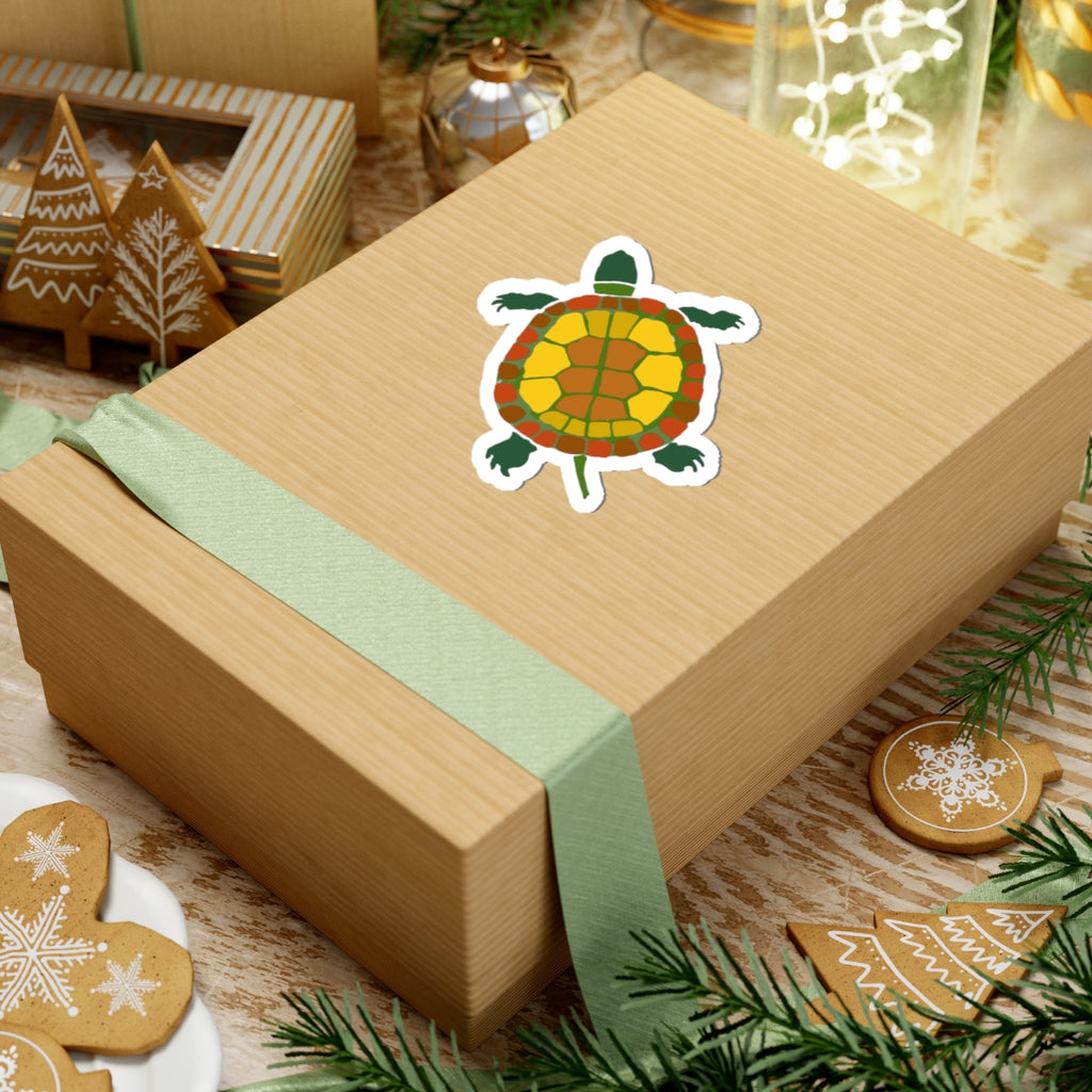 Turtle Kiss-Cut Sticker — Cute Retro Pond Turtle Decal for Laptops & Water Bottles