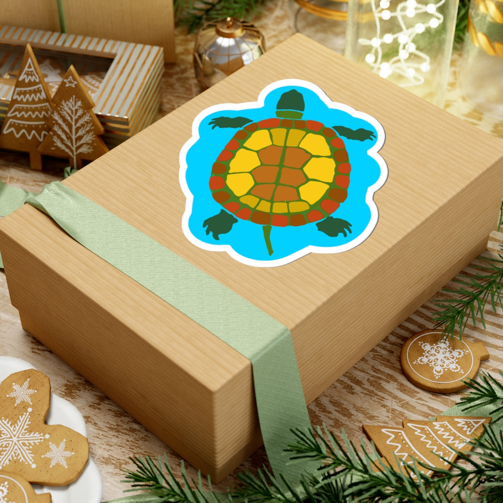 Sea Turtle Kiss-Cut Sticker — Colorful Ocean Turtle Vinyl Decal for Laptops & Water Bottles