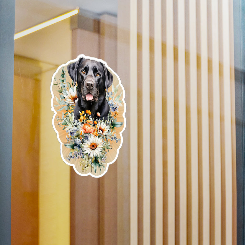 Black Labrador Floral Sticker - Kiss-Cut Vinyl Decal