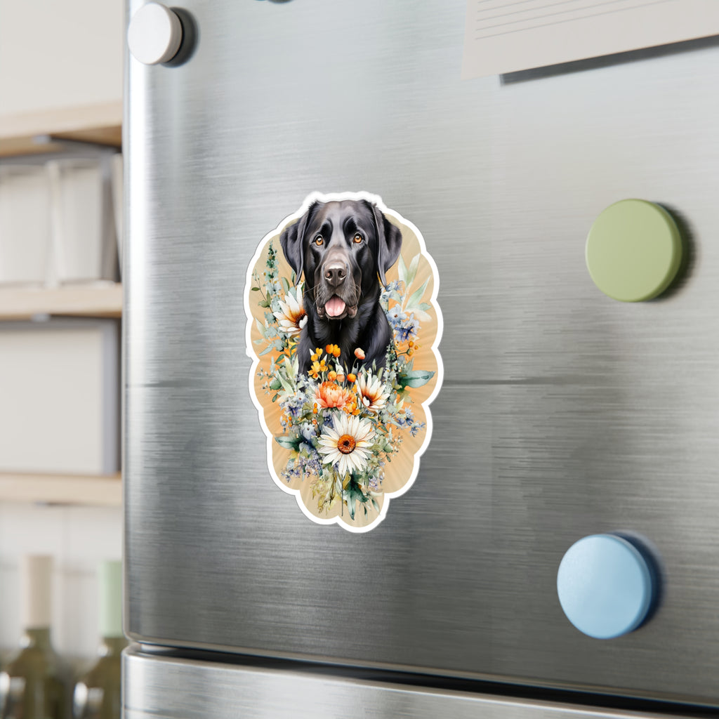 Black Labrador Floral Sticker - Kiss-Cut Vinyl Decal