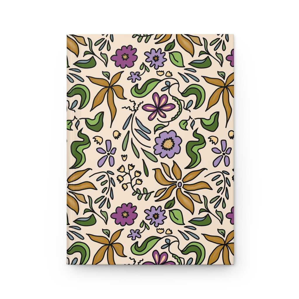 Gold Flowers Pattern Hardcover Journal — Vintage Botanical Notebook
