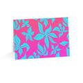 Tropical Floral Greeting Cards — Bright Teal Flowers on Pink-Orange Gradient (Pack of 1/10/30/50)
